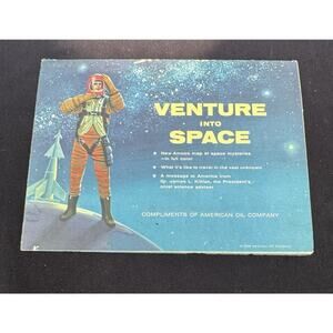 1958 American Oil Co AMOCO Venture Into Space Foldout Map Spacecraft NASA NEAT!